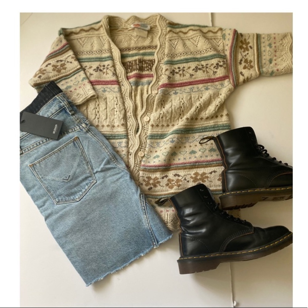 Vintage knit short sleeve cardigan M